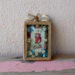 Antique Portuguese Nicho: Sanctus Expedites Roman Soldier Folk Art Shrine