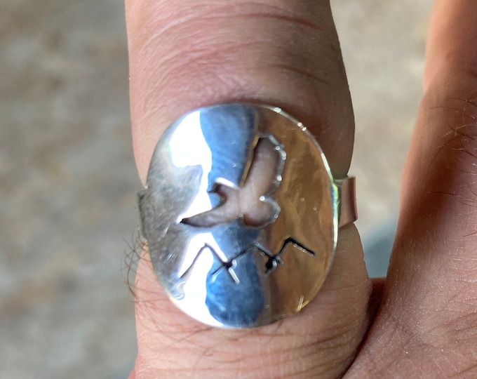 Hawk over mountains sterling silver ring made from U.S. real silver coins by mountainman