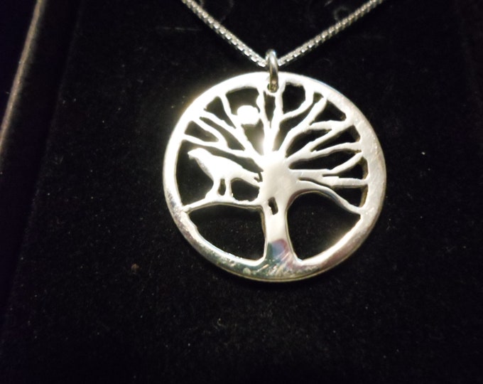 tree of life necklace w/raven w/sterling silver chain quarter size