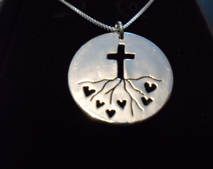 Rooted in Love w/cross Quarter size w/18" sterling silver chain