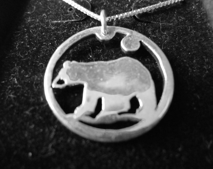 Bear necklace quarter size w/sterling silver chain