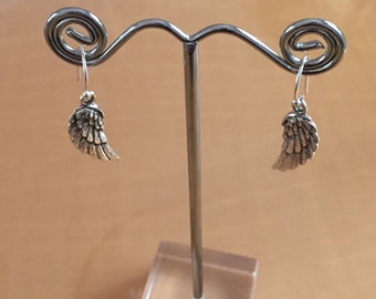 Realistic Antiqued Sterling Silver Angel Wings Dangle Earrings