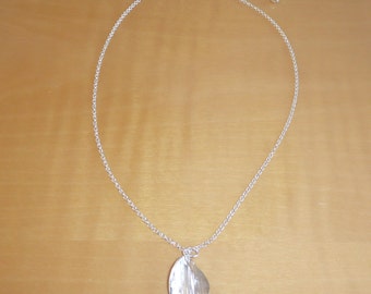 Adjustable Sterling Silver Necklace w/ Twisted Brushed Shiny Oval Shaped Sterling Drop Bead