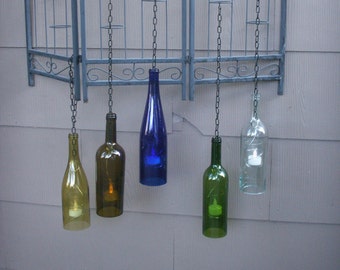 Wine bottle lanterns from recycled wine bottles
