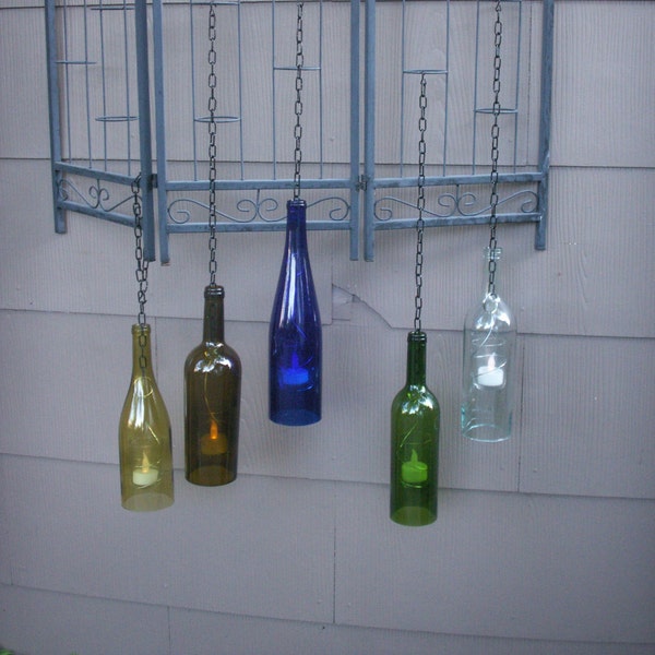 Wine bottle lanterns from recycled wine bottles