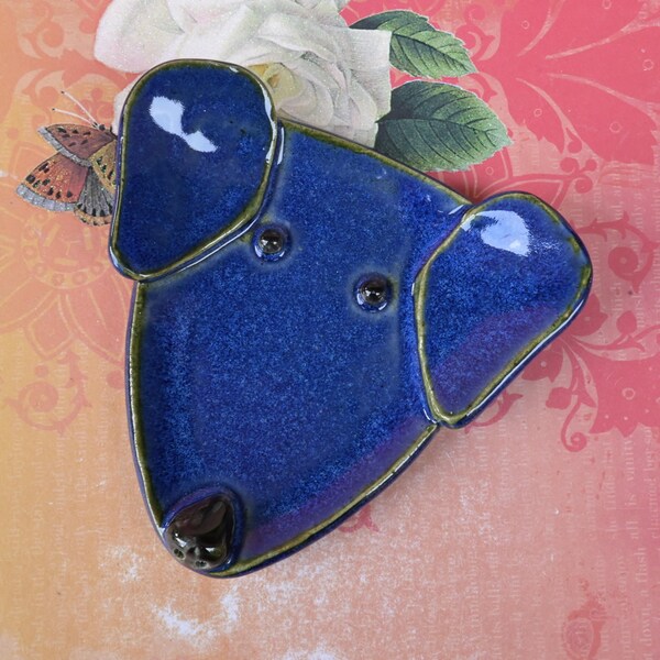 Blue dog spoon rest. Soap holder. Ring and jewelry holder. Weimaraner plate. Labrador dog dish. Spoon rest. Tea bag rest. Trinket dish.