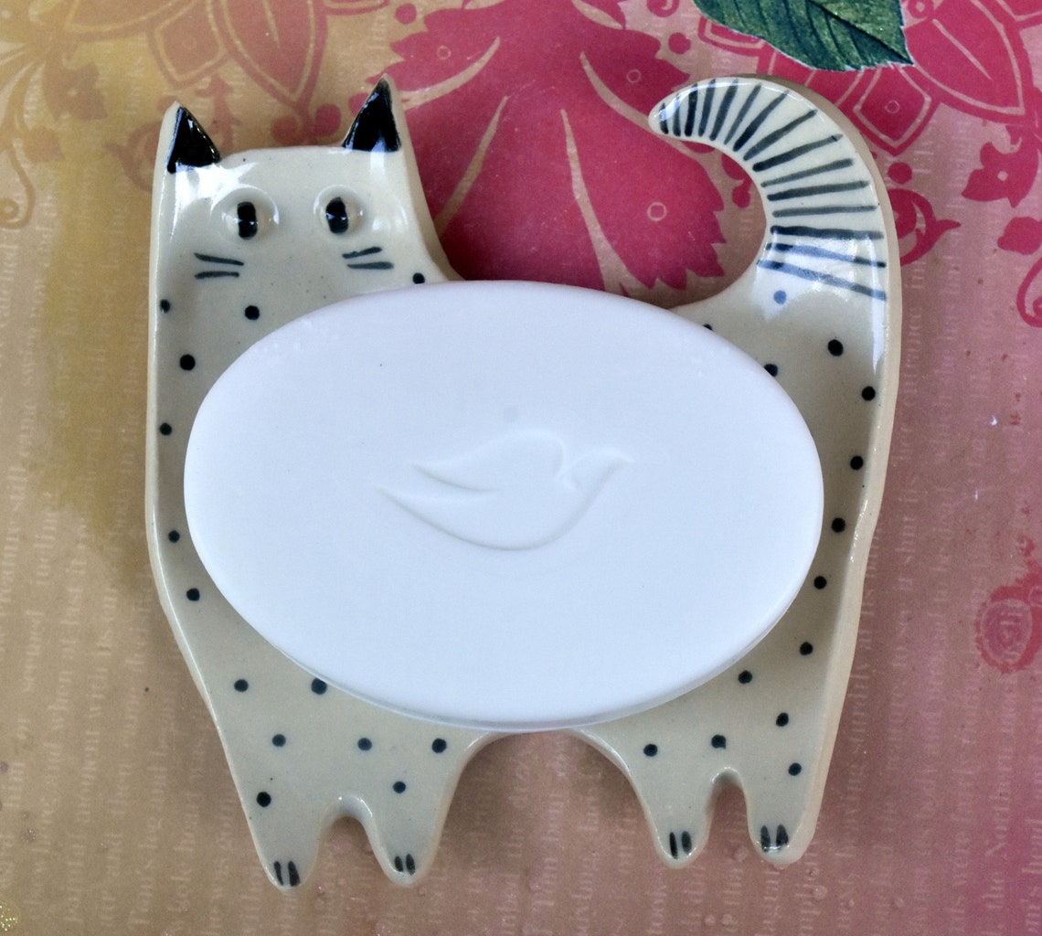 Ceramic cat spoon rest. Siamese cat jewelry holder. Soap dish. Etsy