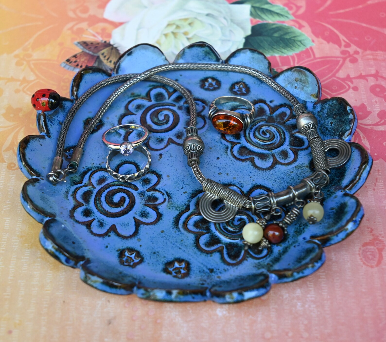 Ladybug With Flowers Plate. Ladybug Spoon Rest. Flower Dessert Etsy