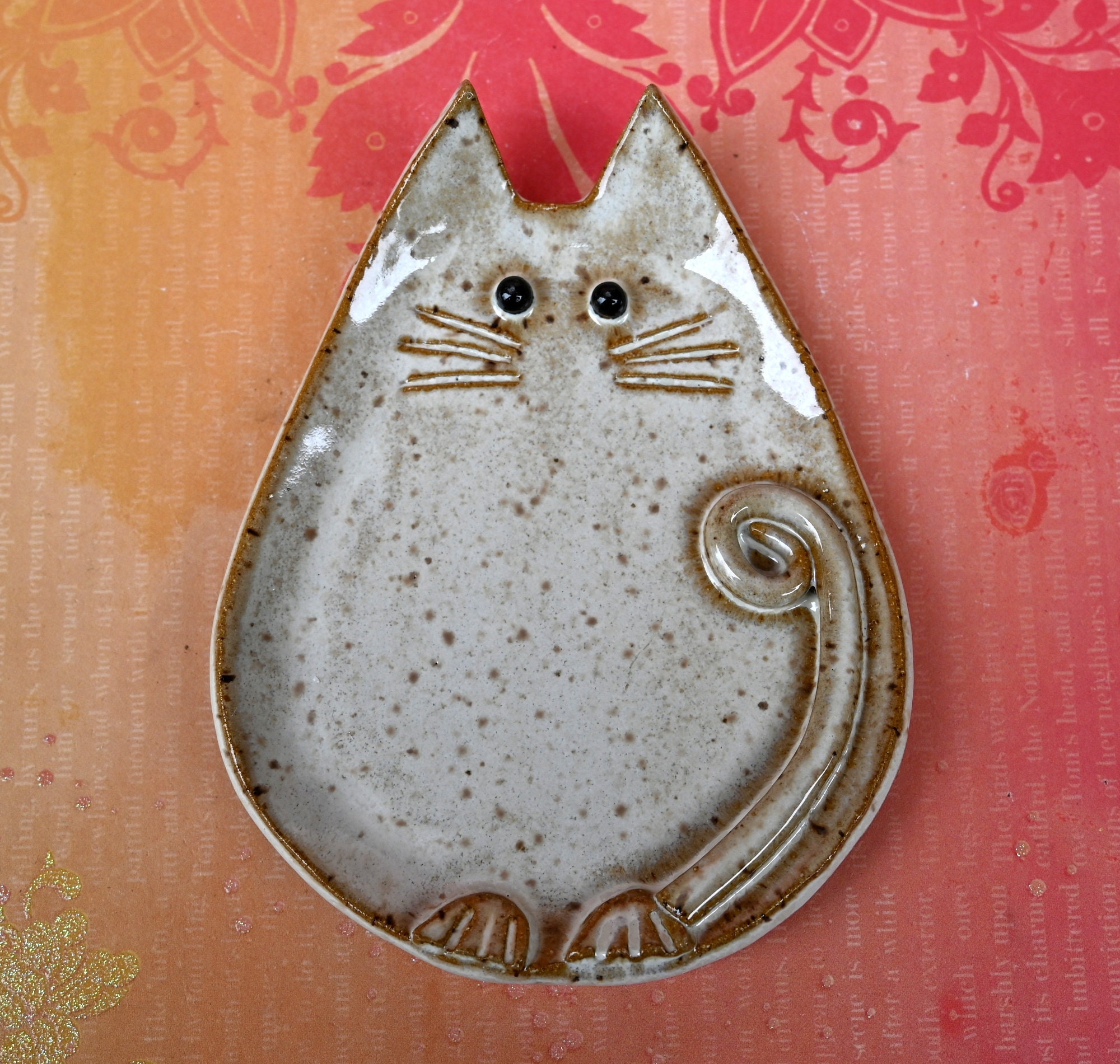 Cat spoon rest. Ceramic cat jewelry holder. Cat plate. Cat Etsy