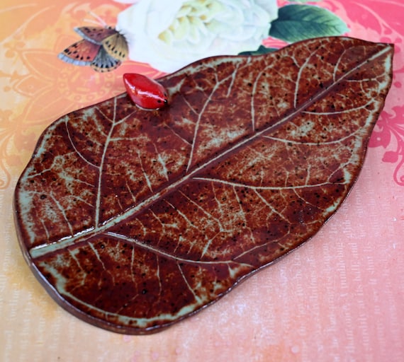 Spoon Rest. Soap Holder. Leaf Spoon Rest. Leaf With Red Etsy