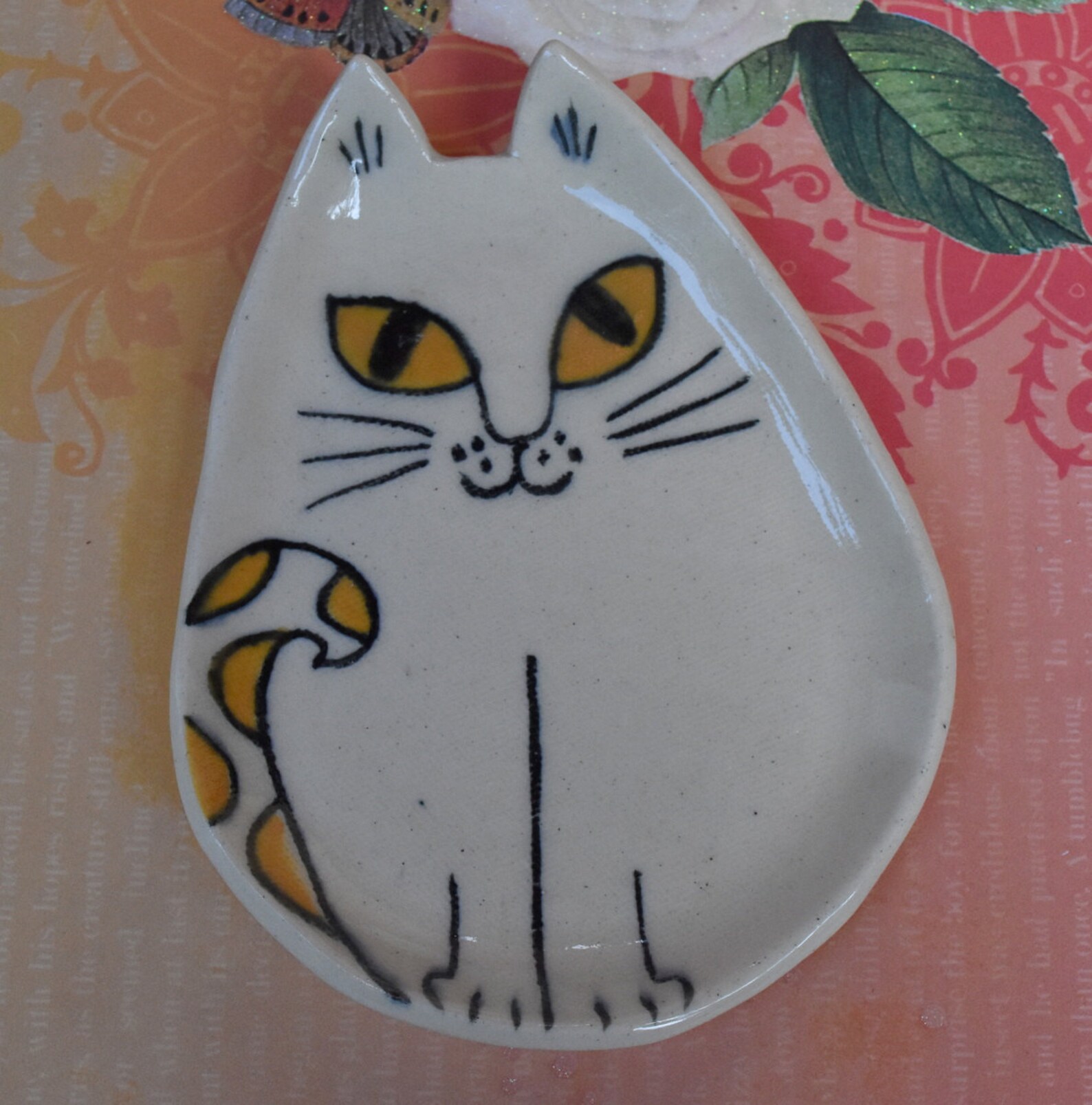 Cat spoon rest. Cat plate. Cat ring holder. Ceramic cat dish. Etsy