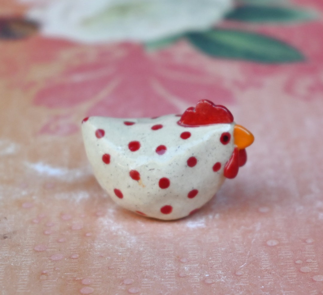Ceramic Chicken Figurine. Ceramic Chicken. Miniature Polka Dot Etsy