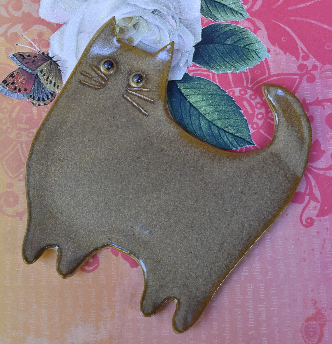 Ceramic cat spoon rest. Ceramic cat jewelry holder. Cat ring Etsy