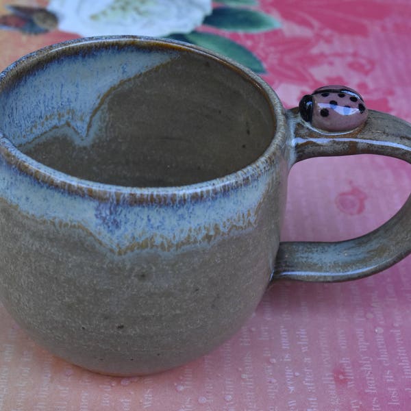 Ceramic coffee cup. Ladybug ceramic cup. Handmade espresso cup. Double espresso cup. Ladybug mug. Small Ladybug mug. Stoneware teacup.