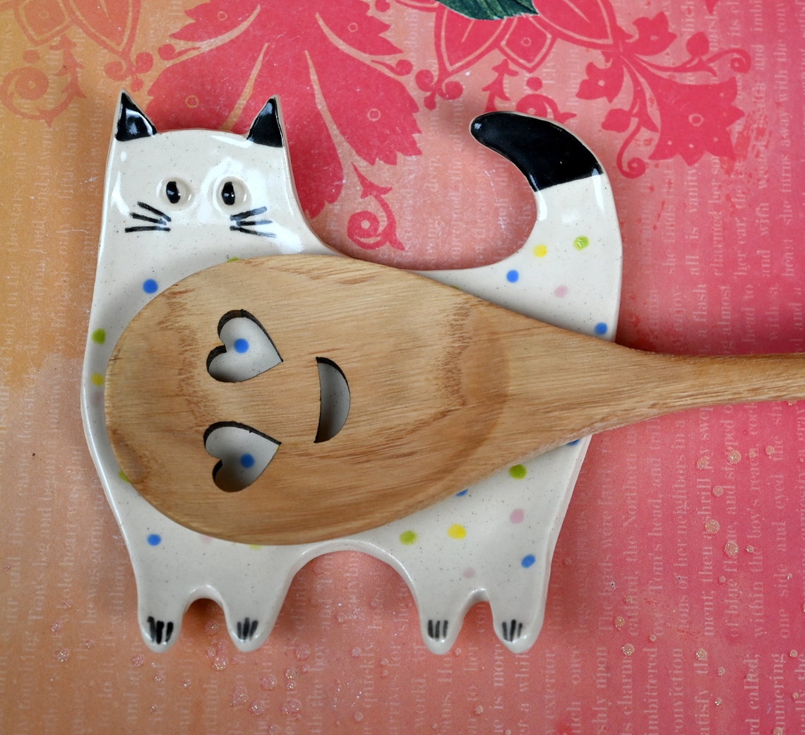 Ceramic cat spoon rest. Siamese cat jewelry holder. Soap dish. Etsy