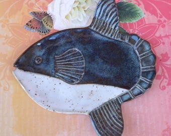 Mola Mola fish. Fish soap dish. Ceramic Sunfish. Sunfish spoon rest. Soap holder. Mola Mola Sunfish spoon rest. Fish spoon rest.