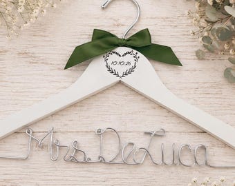 Custom Wedding Hanger: Engraved Picture and Date, Golden Wire Bride Hanger, Country hanger, Rustic hanger,