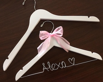 Personalized Flower Girl Hanger: White Wooden Hanger with Wire Name