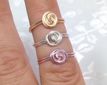 Set of 3 Rose Knot Rings: Silver, Gold, Light Pink