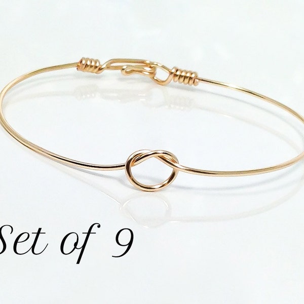 Set of 9 Tie the knot bracelets, bangle bracelet, wire knot bracelet, knotted bangle bracelet, gold knot bangle bracelet, dainty knot