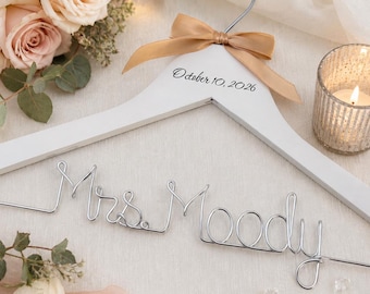 Custom Wedding Hanger: Engraved Date, Wire Bride Hanger