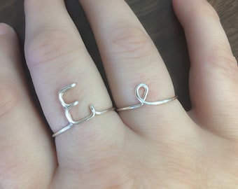 Wire Initial Ring: Personalized Letter E, Adjustable
