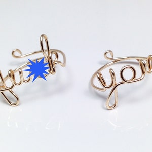 Wire Word Ring Set: Silver & Gold Adjustable Rings