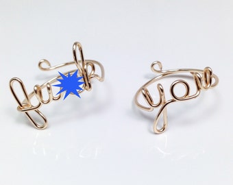 Juego de anillos de alambre con palabras: anillos ajustables de plata y oro
