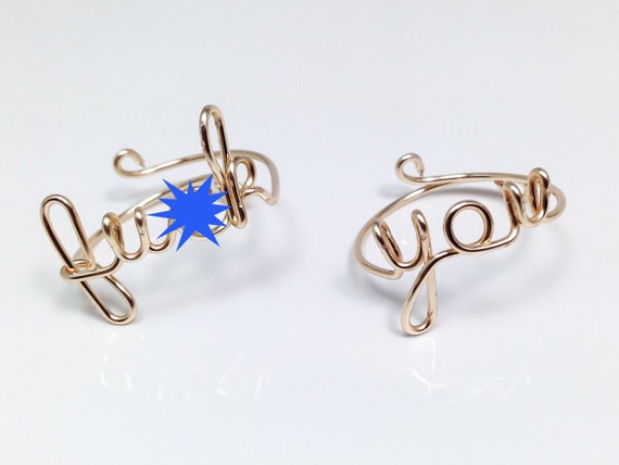 Fuk You Ring, Wire F Word Ring, F U Ring, Set of 2 Rings, Mature 