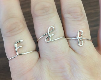 Wire Initial Ring: Personalized Letter F, Adjustable