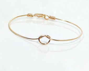 Dainty Knot Bangle Bracelet: Silver or Gold Wire