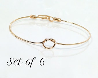 Set of 6 Knot Bangle Bracelets: Gold or Silver Plated