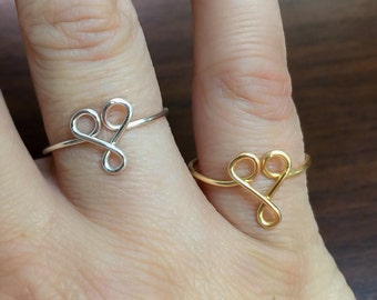 Heart Ring, dainty heart ring  abstract heart ring, Knuckle rings, love ring, heart, adjustable ring, wire letters, heart jewelry, gift