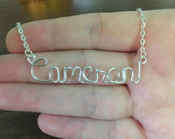 Wire Wrapped Name Necklace: Personalized Sterling Silver Plated Gift