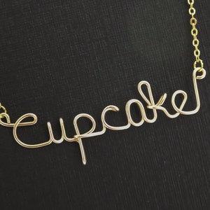 Cupcake necklace, Personalized necklace, wire wrapped necklace, wire name necklace, cupcake, personalized, name, personalized necklace, gift