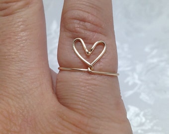 Wire Wrapped Heart Ring: Adjustable, Gold or Silver Plated