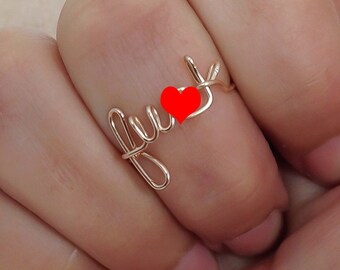 Wire Wrapped F Word Ring: Silver Plated Adjustable Ring