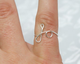 Personalized Wire Initial Ring: Silver Plated Adjustable Ring
