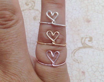 Anillo de corazón delicado: anillos ajustables para nudillos o dedos del pie