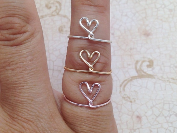 Set of 3 Heart Rings Heart Rings Dainty Heart Ring Small Heart