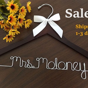 Sale, Wedding hanger, Priority mail option, wedding photos, bridal, Wire hanger with ribbon, name hanger, bridal hanger,