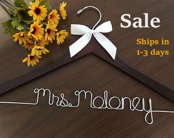 Sale, Wedding hanger, Priority mail option, wedding photos, bridal, Wire hanger with ribbon, name hanger, bridal hanger,