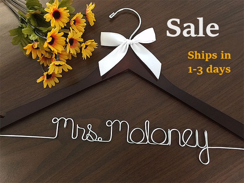 Sale, Wedding hanger, Priority mail option, wedding photos, bridal, Wire hanger with ribbon, name hanger, bridal hanger, 