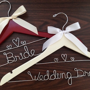 Double line hanger, wedding photos, bridal, Wire wrapped hanger with ribbon, name hanger, bridal hanger, bridesmaid hanger, hanger, bride