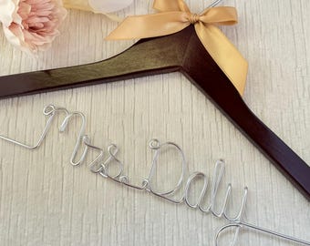 Personalized Wedding Dress Hanger: Silver Wire, Custom Bridal Gift