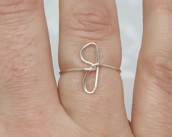 Personalized Wire Initial Ring: Silver Plated Letter J, Adjustable