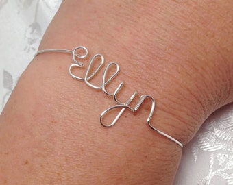 Personalized Wire Name Bangle Bracelet: Custom Word Jewelry