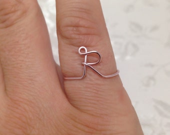 Wire Initial Ring: Personalized Letter R, Adjustable Size