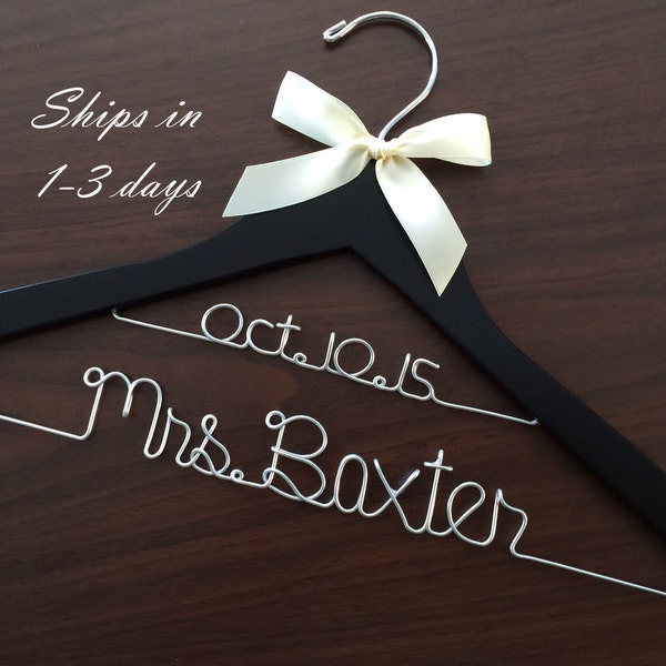 Double line hanger, wedding photos, bridal, Wire wrapped hanger with ribbon, name hanger, bridal hanger, bridesmaid hanger, hanger, bride