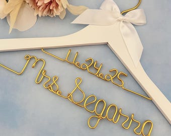 Personalized Golden Wedding Hanger with Date & Gold Hook